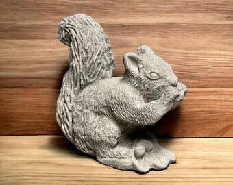 Short tail squirrel figure Concrete squirrel with nut statue Handmade animal sculpture for porch