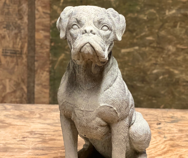 Boxer Dog Statue Sitting Boxer Outdoor Figure Realistic Boxer Etsy