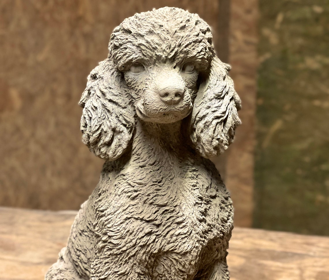 Concrete Poodle Dog Figure Realistic Poodle Statue Sitting Etsy