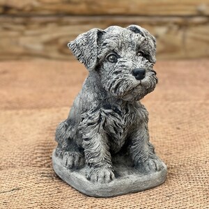 Little Puppy Schnauzer Statue Dog Figurine Concrete Terrier Figure Stone Pet Memorial Life Size Garden Statue Backyard Ornament Sculpture