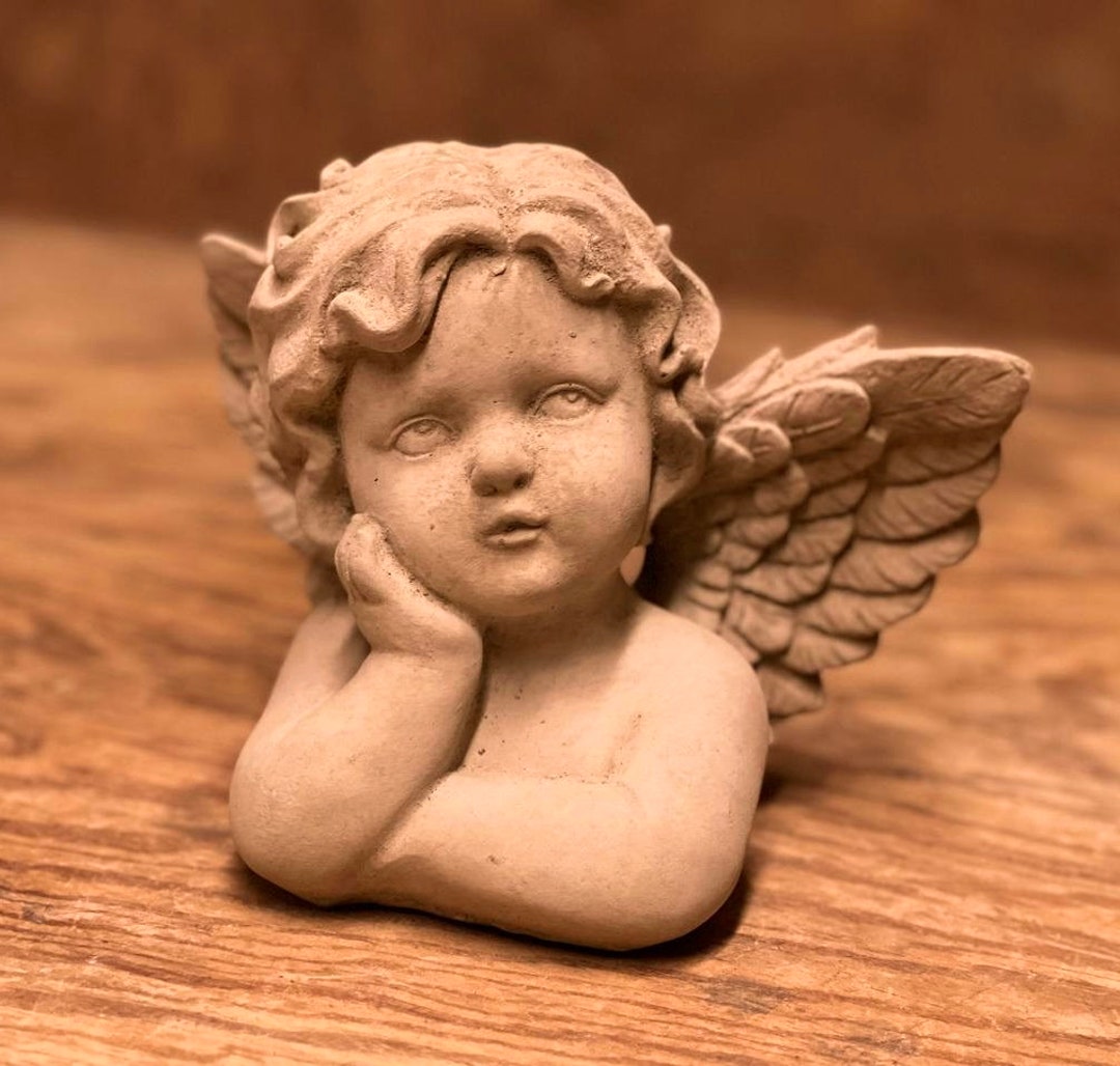 Concrete Angel Head Statue Handmade Angel Figurine Religious Figure Etsy