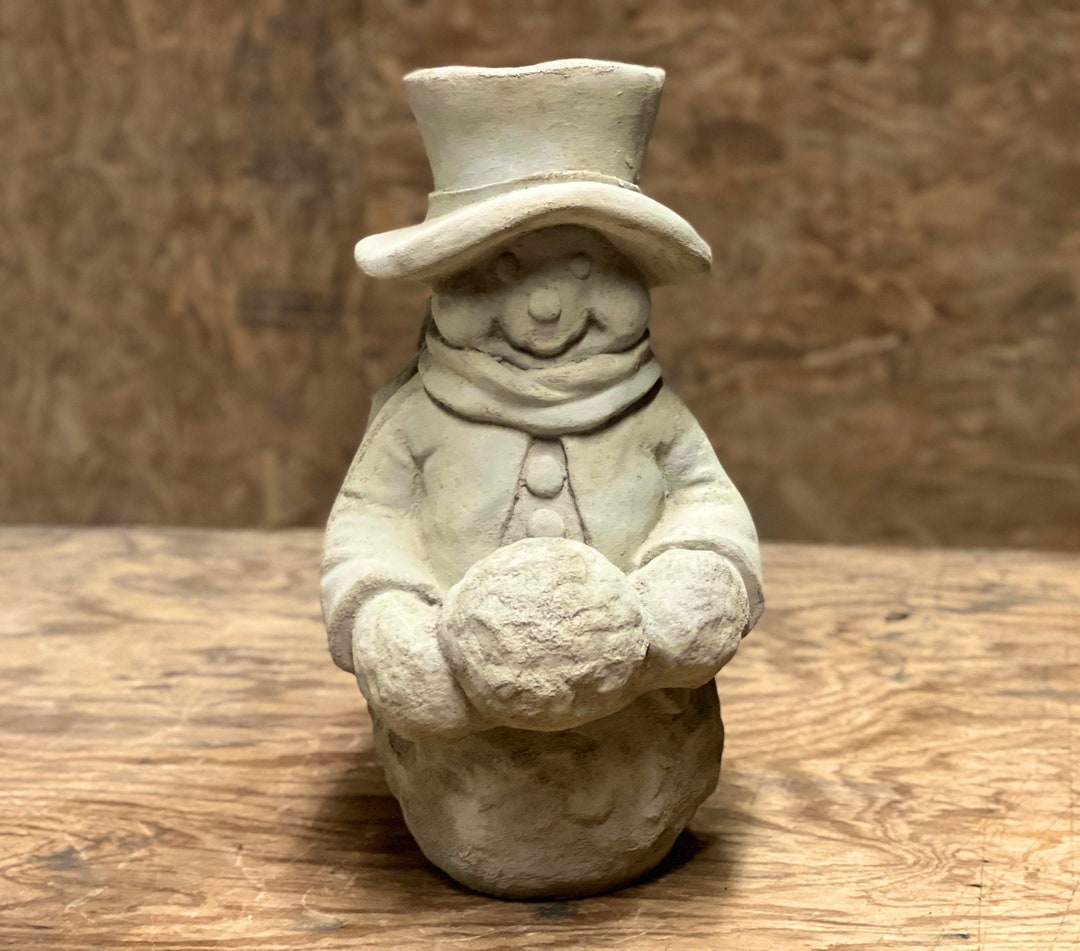 Snowman Concrete Statue Winter Handmade Outdoor Yard Decoration Snowman