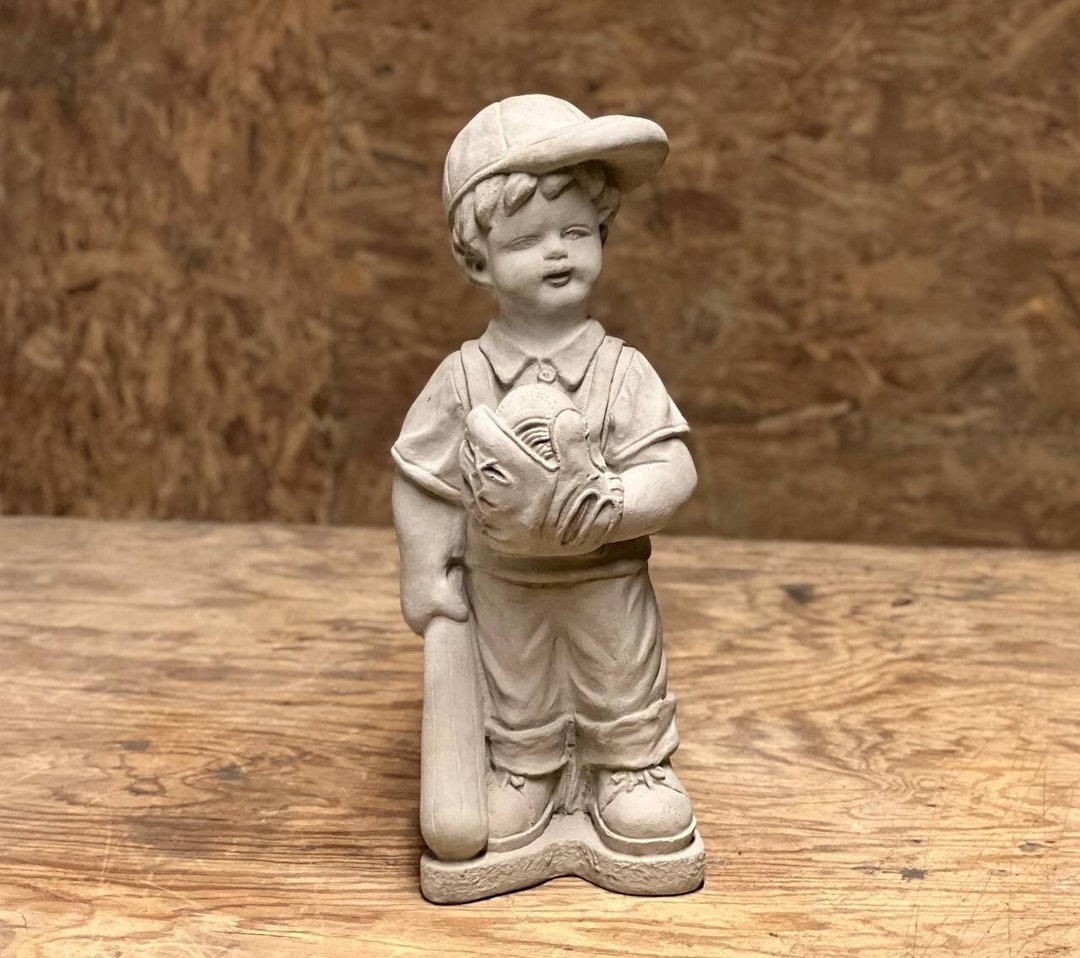 Standing Boy Playing Baseball Figurine Concrete Outdoor Baseball Player