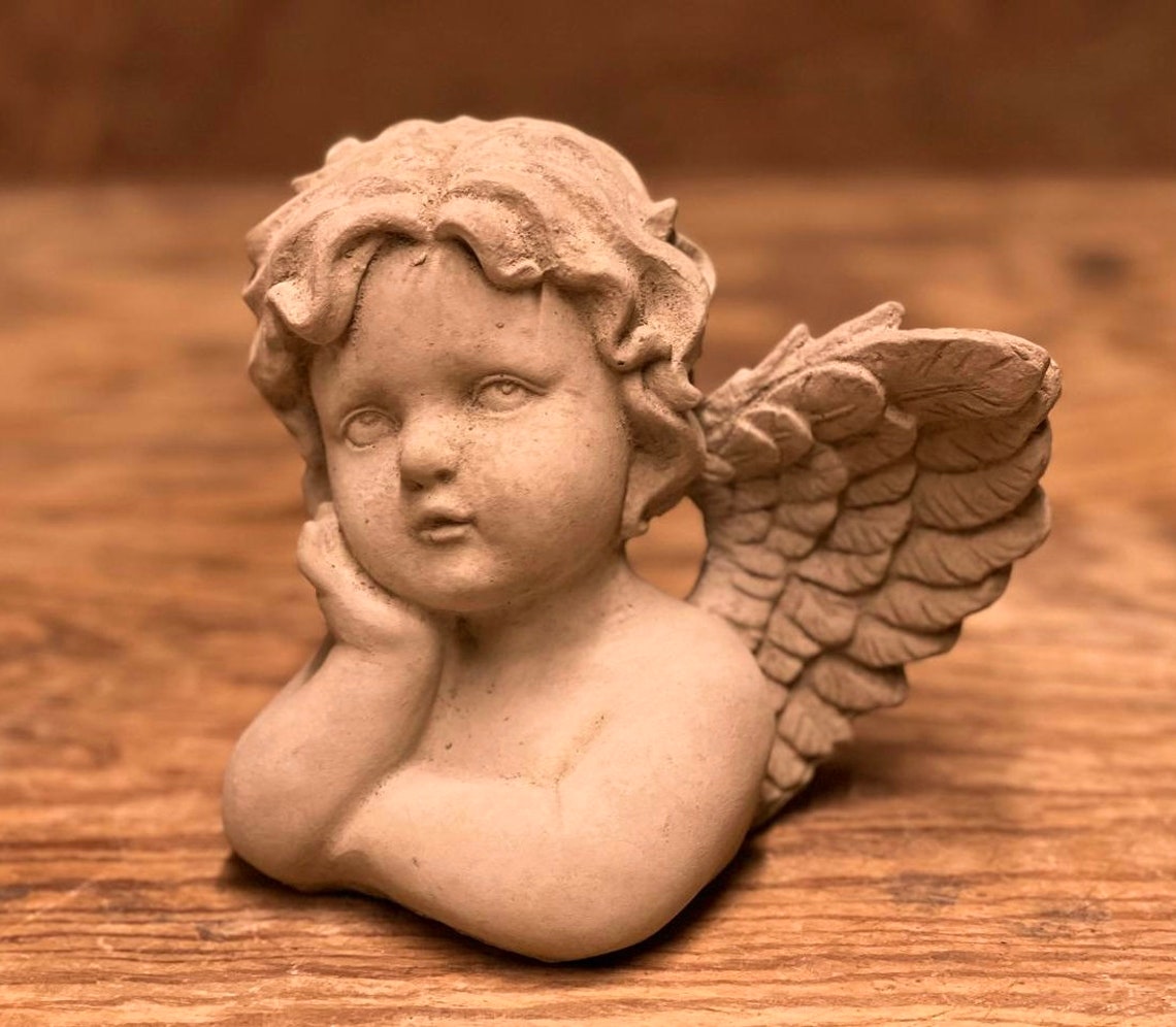 Concrete Angel Head Statue Handmade Angel Figurine Religious Etsy