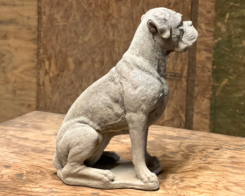 Boxer Dog Statue Sitting Boxer Outdoor Figure Realistic Boxer Etsy