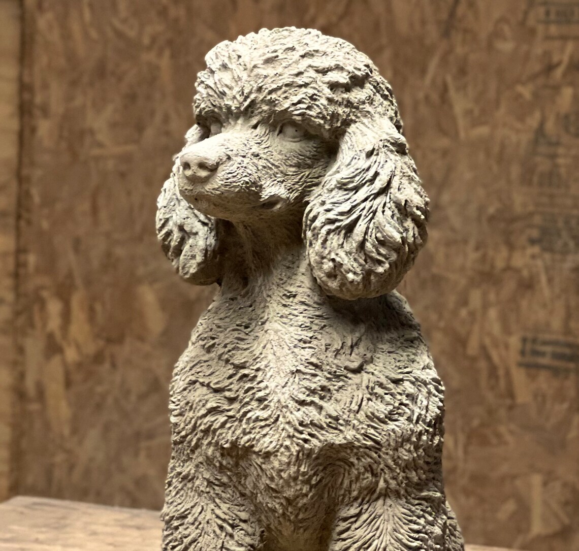 Concrete Poodle Dog Figure Realistic Poodle Statue Sitting Etsy