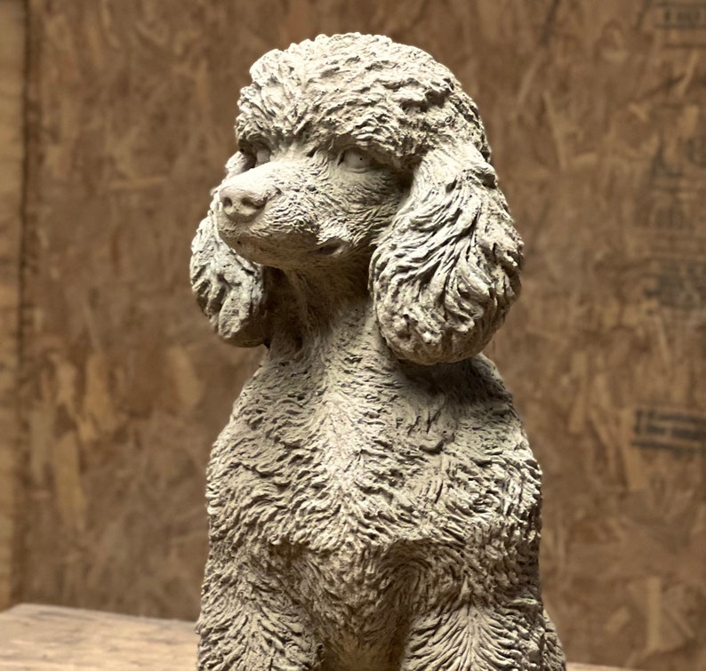 Concrete Poodle Dog Figure Realistic Poodle Statue Sitting Etsy