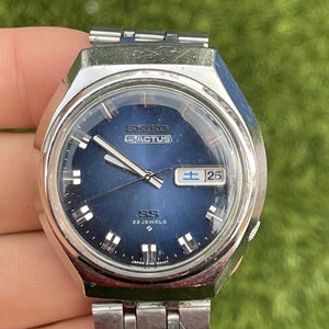 VINTAGE 1975 Seiko 5 Actus SS 23j Mens Automatic Watch Bracelet Blue Dial 6106-8680
