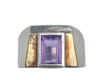 Vintage Art Deco Sterling Silber Amethyst Ring - Größe 7 - Herrenring