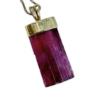 ONE OF A KIND! 50ct Pink Tourmaline 18k Yellow Gold Pendant Necklace Rubellite Natural Crystal