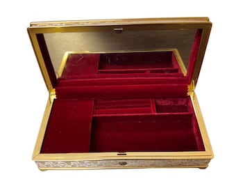 Vintage Red Velvet Jewelry Box - Music Box Working Tested