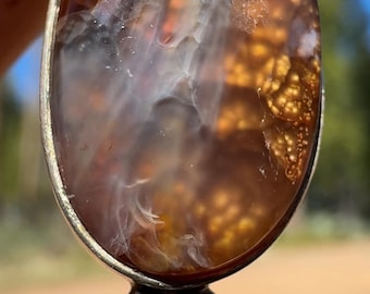 Vintage Fire Agate Pendant - Sterling Silver