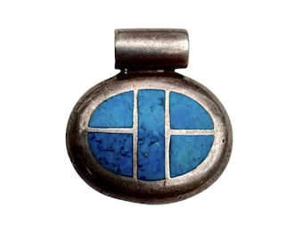 Vintage Sterling Silber Crushed Blue Stone Inlay Anhänger - 13 Gramm