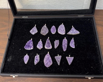 Lot of Amethyst Pendants Hand Cut Druzy Amethyst with Sterling Silver Bale
