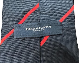 Corbata de seda Burberry Vintage para hombre, rayas azules y rojas, 54"