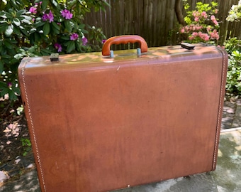 Vintage Maximillian briefcase hard luggage travel leather mid century modern 24x18x8