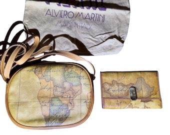 Authentic Alviero Martini map handbag and wallet vintage