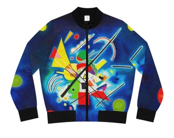 Wassily Kandinsky (Blaues Bild) Abstract Art Women's Bomber Jacket, Varsity Jacket Fine Art Aesthetic, Windbreaker Jacket, All Over Print
