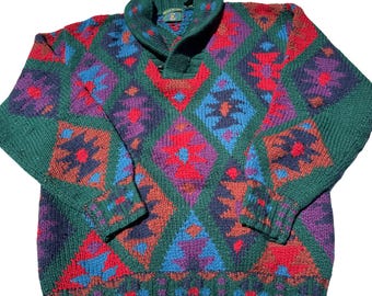 Vintage Clubraum 100% Wolle handgestrickter Pullover Größe L - kleiner Fleck