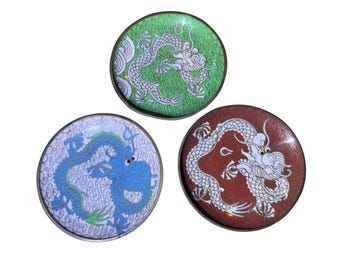 Vintage Dragon Cloisonné Prydnadsfat i kinesisk stil - set om 3