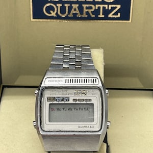 Reloj cronógrafo digital LCD Seiko A159-5009 vintage de 1978 con caja, raro