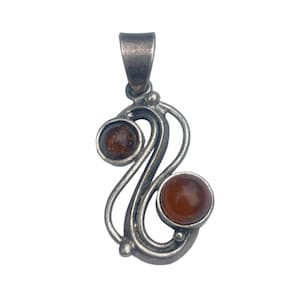 Estate Vintage Sterling Silver Pendant Amber
