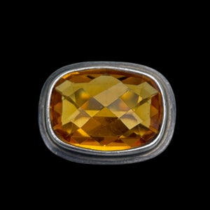 Vintage Faceted Orange Glass Ring - Sterling Silver - Size 7