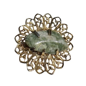 Vintage Jade Brooch Pin Gold Tone