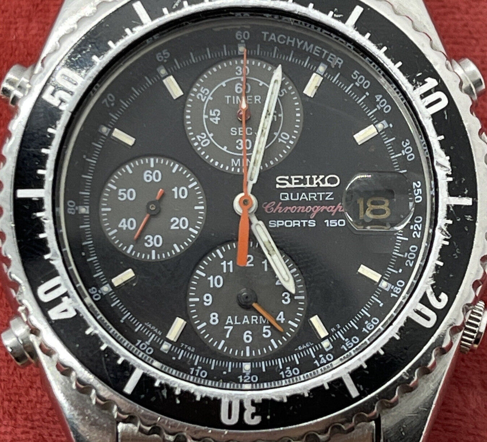 Vintage SEIKO Sports 150 7T42-6A50 Chronograph Watch Alarm