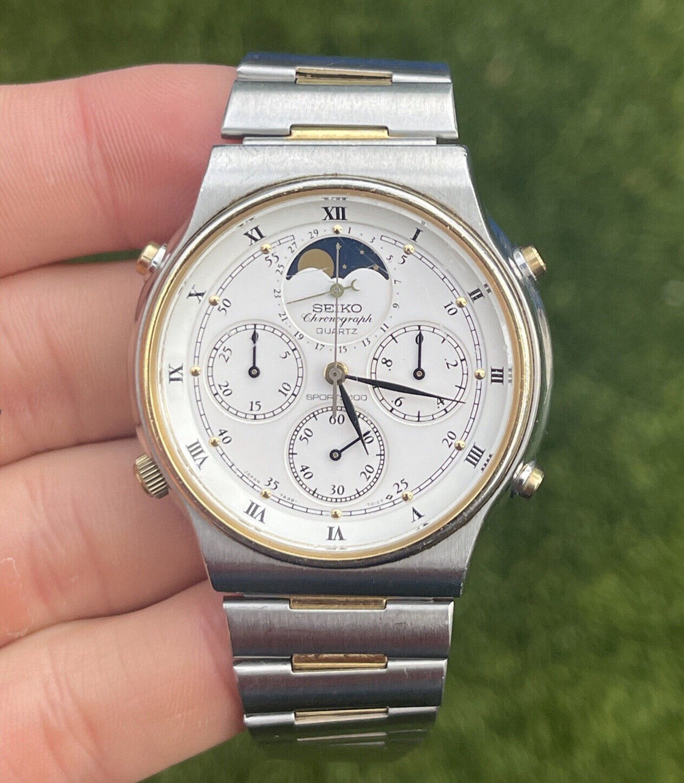 Vintage 1980s Seiko 7A48-7000 Watch Sports 100 Moonphase