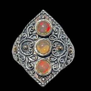 Vintage Feueropal Ring 18k Gold und Sterling Silber - Größe 9,5