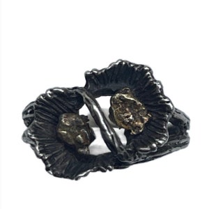 Vintage Alaskan Gold Nugget Sterling Silver Ring 22k Gold - 2 Solid Gold Nuggets set in Silver - Size 6.5