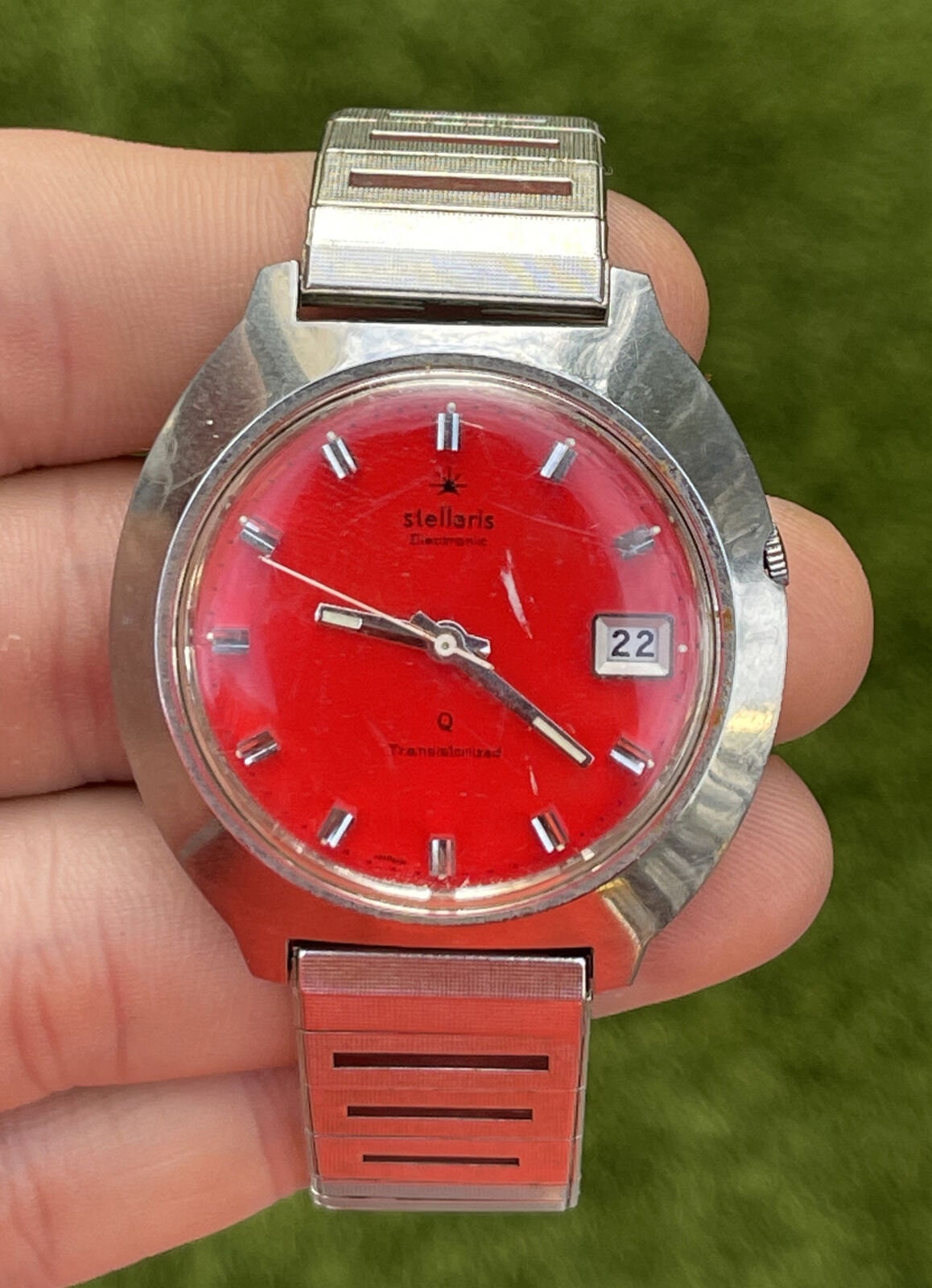 Vintage Stellaris Electronic Transistorized Watch Date Red Dial Dead Battery Etsy