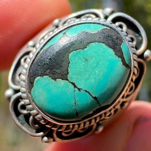 Vintage Sterling Silver Ring 925 Size 6 Flower Band Turquoise