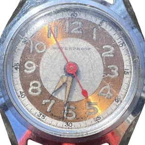 Vintage Early Waterproof Wrist Watch 1940s 1950s Swiss Made Steel Case Repair