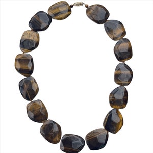 Vintage Solid 14k Yellow Gold Clasp Necklace - Tigers Eye Beads