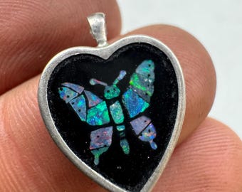 Vintage Sterling Silver 925 Pendant Heart Butterfly