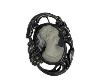 Vintage Cameo Jezlaine signierte Sterling Silber Brosche Pin 9,7 Gramm