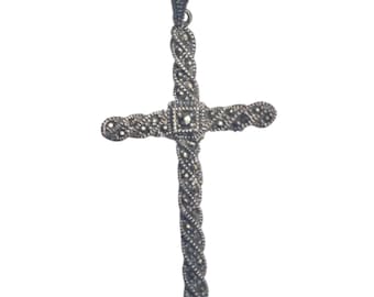 Vintage Art Deco Kreuz Anhänger aus Silber 925 und Markasiten