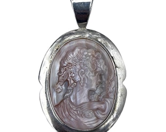 Vintage OTTO signierte Sterling Silber Kamee Anhänger Groß 7,5 cm 22 Gramm