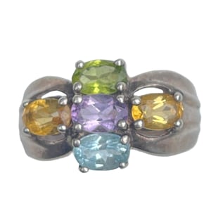 Vintage Sterling Silver Multi Gemstone Ring - Size 8