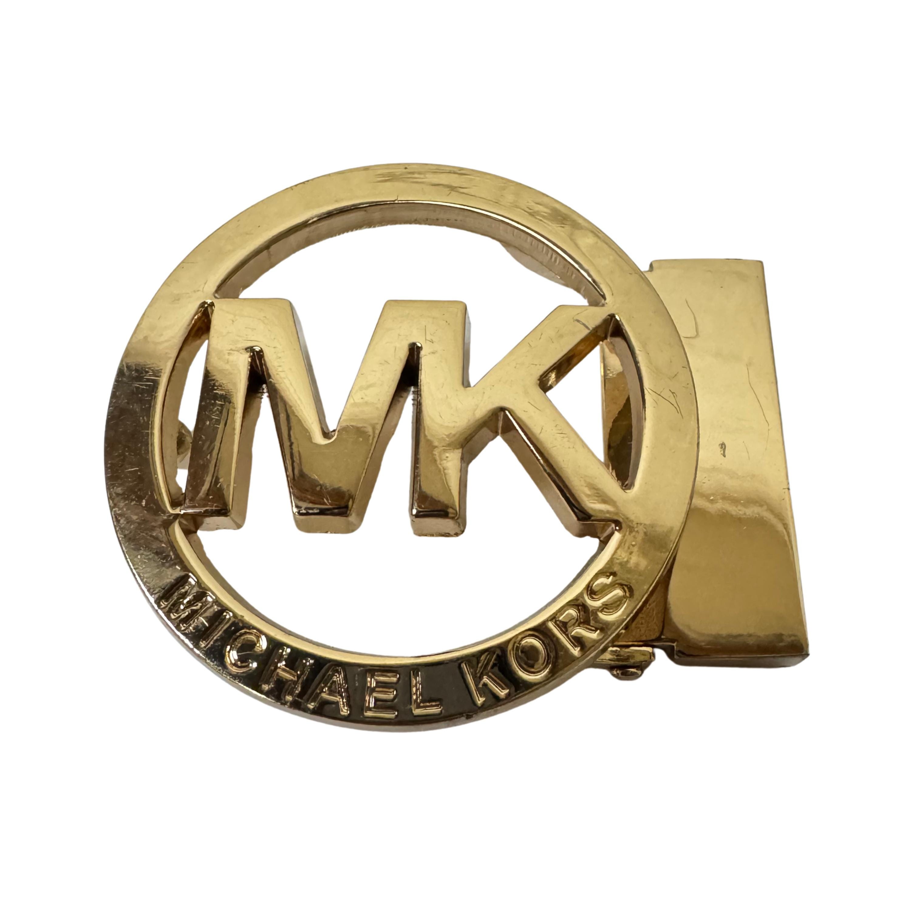 NWOT MICHAEL Michael Kors Tan Belt with Gold and Tortoise Shell  Buckle Size L NWT Michael Kors Gold Silver Tone MK Logo Buckle Brown Tan  main image 2