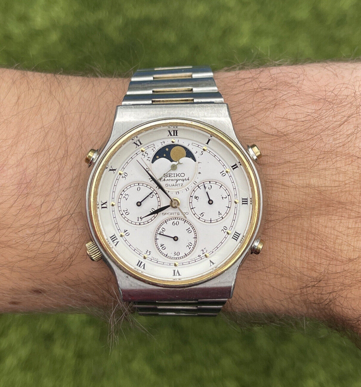 Vintage Seiko Sports 100 Moon Phase Chronograph Two Tone Vintage Seiko Sports 100 Moon Phase Chronograph Two Tone