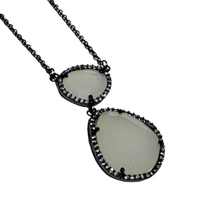 Vintage Diamond and Quartz Sterling Silver Pendant Necklace