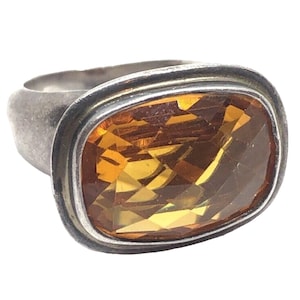 Vintage Sterling Silver Ring 925 Size 7 Heavy Orange Glass 16 Grams