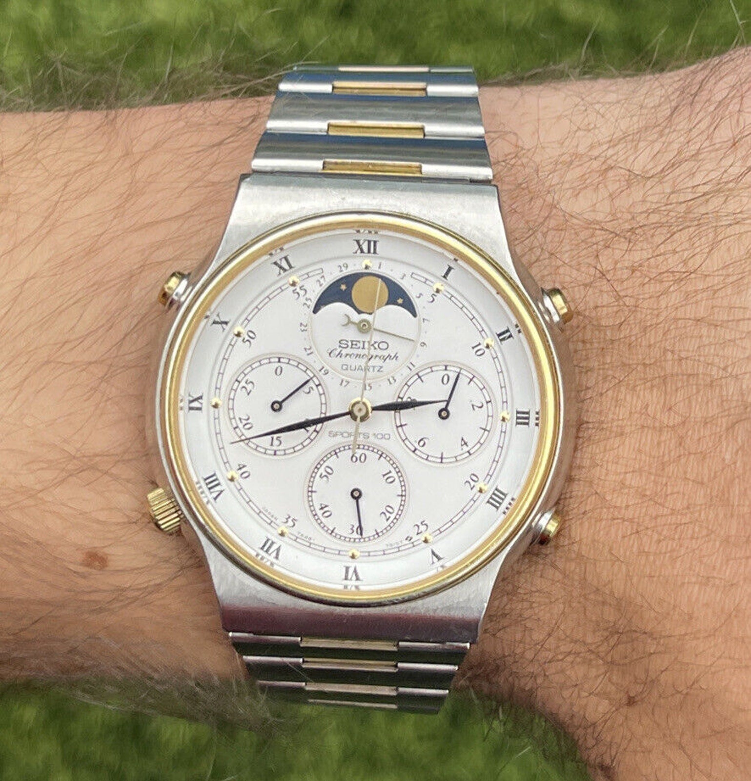 Vintage Seiko 7A48-7009 Watch Sports 100 Moonphase Original