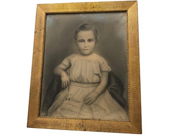 Large Creepy Gilt Victorian Wood Frame Picture Antique Estate Found in Massachusetts Multi Generational Home 23.5"x19.5"