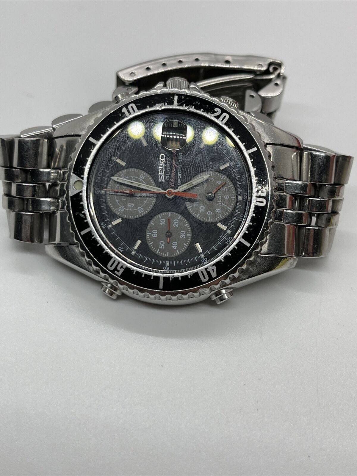 SEIKO クロノグラフスポーツ150 7T42-6A5A SEIKO 7T42-6A50 SPORTS 150 DIVER GOLD SIL DIAL DEPLOYMENT