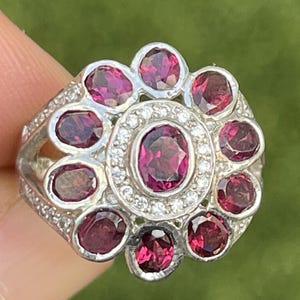 Vintage Sterling Silver Ring 925 Size 5.5 Pink Topaz Flower Cz