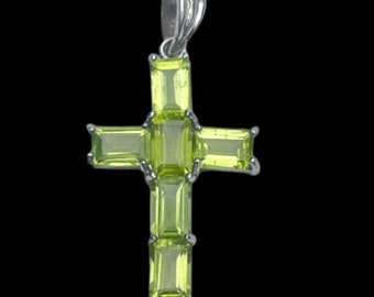 Vintage Peridot Cross Pendant Sterling Silver